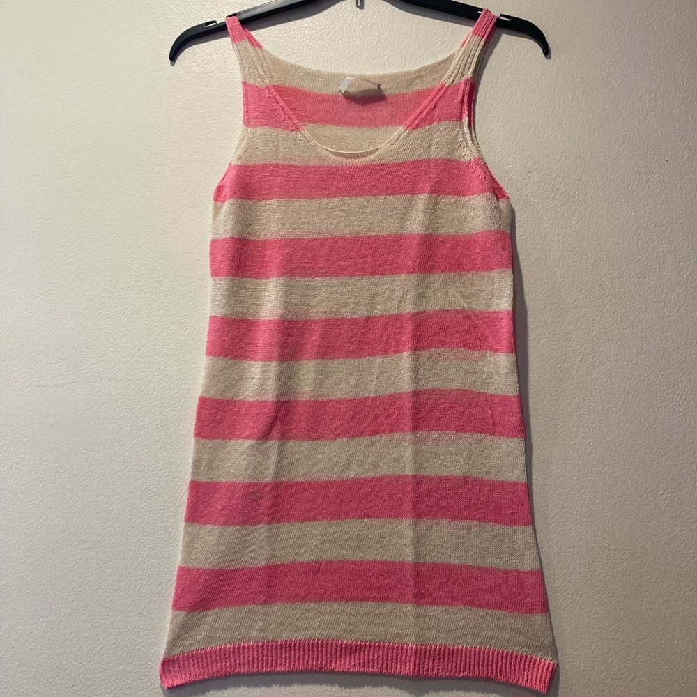 Stefanel brand Italian made pink and white stripe tunic tank t-shirt tee, size M